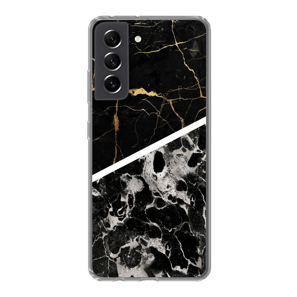 MuchoWow Handyhülle Schutzhülle Hülle für Samsung Galaxy S21 FE Marmor - Gold - Luxus Silikon Softcase Handy Hülle - Mobiltelefonhülle