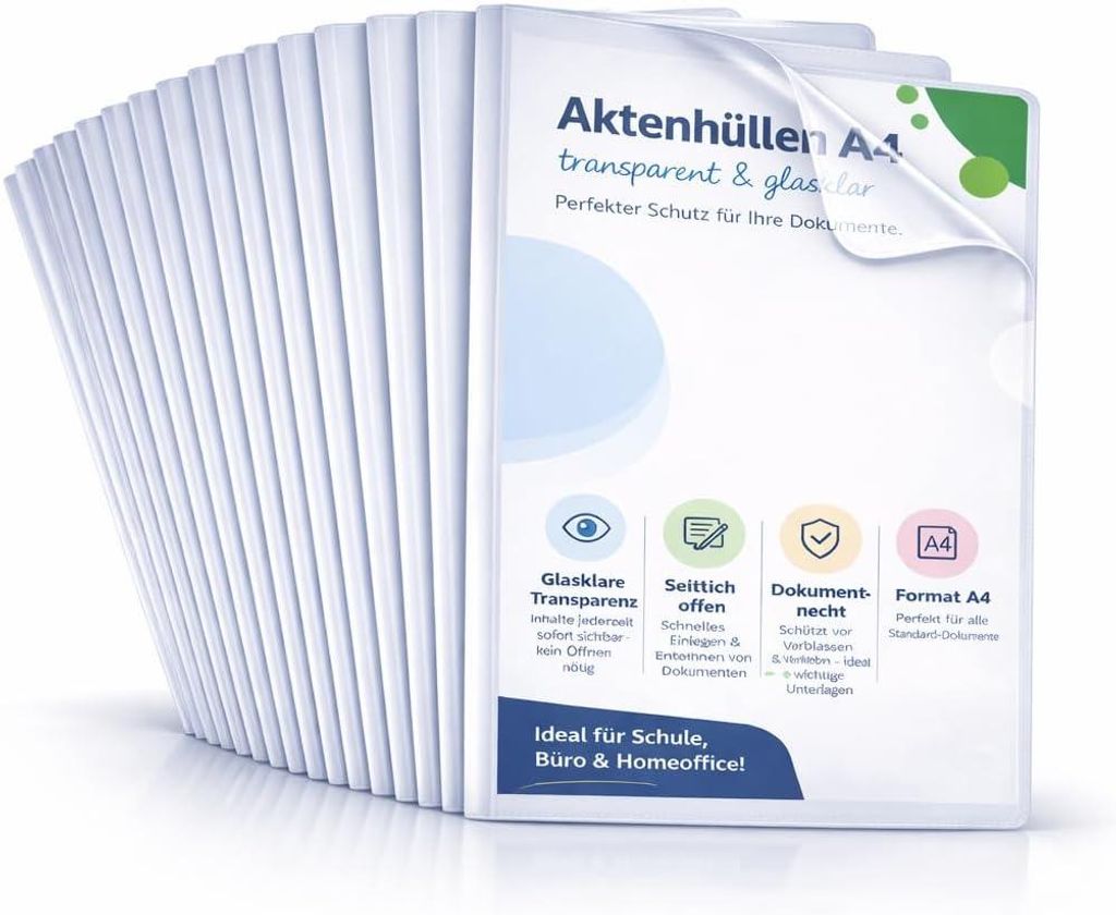 50x Aktenhüllen A4 transparent – Seitlich offene Produktbild 