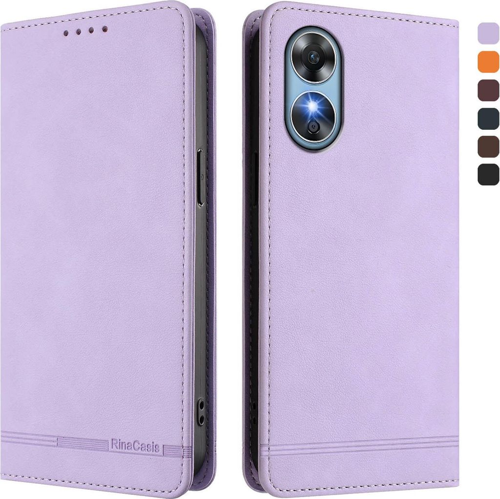 Hülle für Oppo A17/Oppo A17K, Retro Kunstleder Ständer Klapphülle mit Kartenfächer und Magnetische Violett