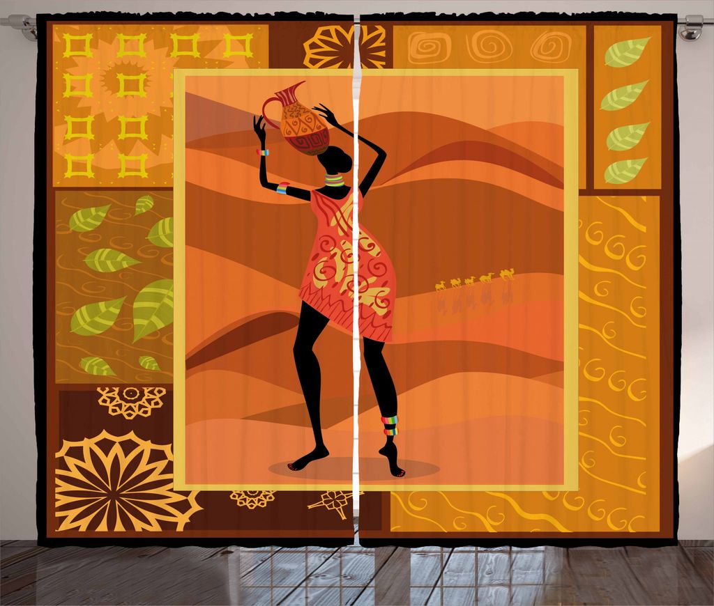 ABAKUHAUS afrikanische Frau Rustikaler Vorhang, Einheimische Zulu-Mädchen, Wohnzimmer Universalband Gardinen mit Schlaufen und Haken, 280 x 245 cm...