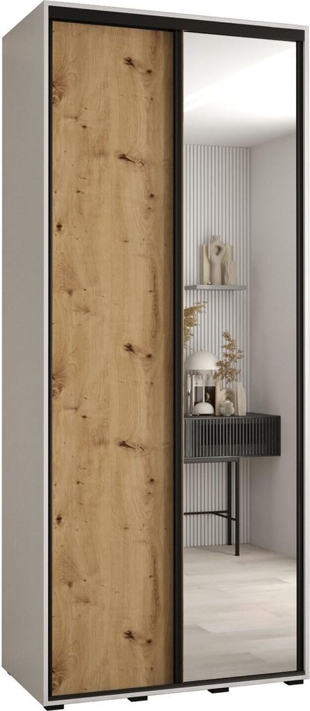 MEBLE KRYSPOL Davos 3 Schrank, zwei Türen - 235,2x100x45 cm - Weiß Artisan Schwarz