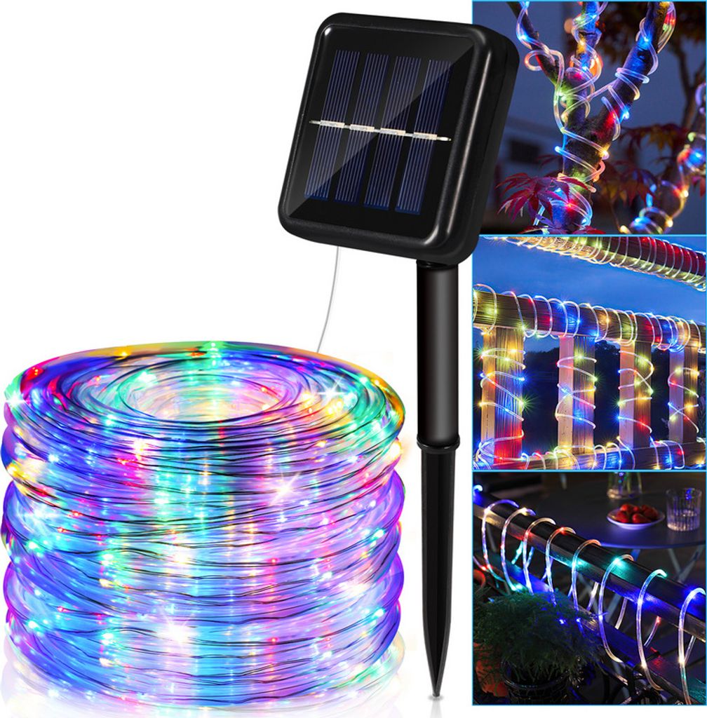 Luci Stringa Solare Da Esterno 30M Con 300 LED Viola, IP65 Impermeabile, 8 Modalità Per Giardino E Matrimoni