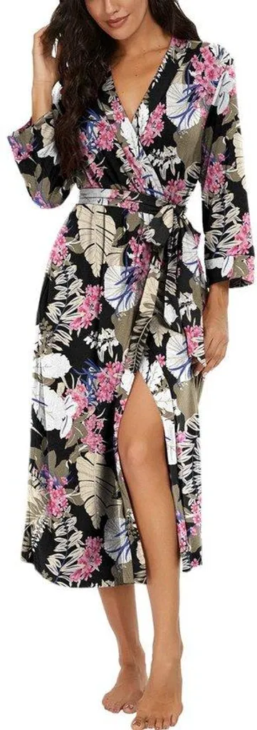 Peignoir de sauna long rose à col en V en tricot pour femme taille XL