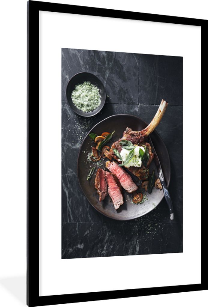 MuchoWow® MuchoWow® Gerahmtes Poster Steak mit Champignons Produktbild 