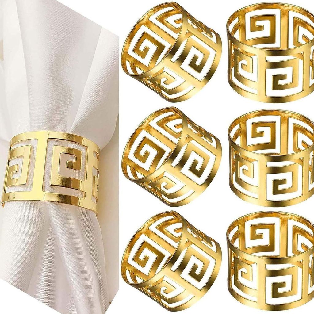 INF Geometrische goldene Serviettenringe 10er Set - Tischdeko