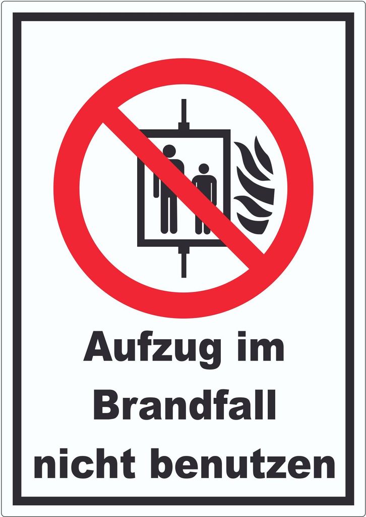 Aufzug im Brandfall nicht benutzen Aufkleber A7 (74x105mm)