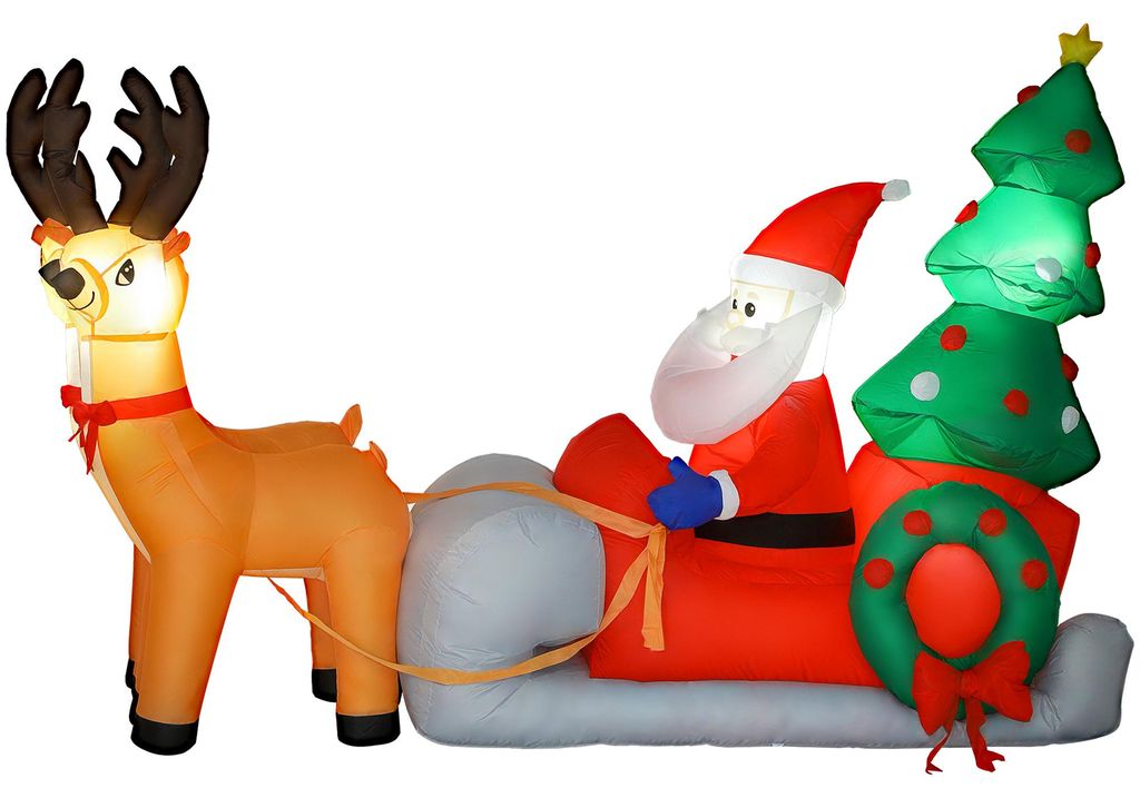 Outsunny opblaasbare kerstman op een slee met 2 rendieren, Productafbeelding 