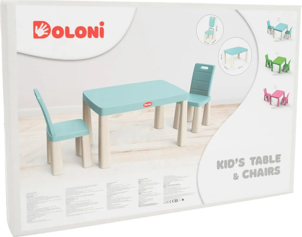 Doloni Ensemble de repas pour enfants Vert - Table et chaises robustes - 14