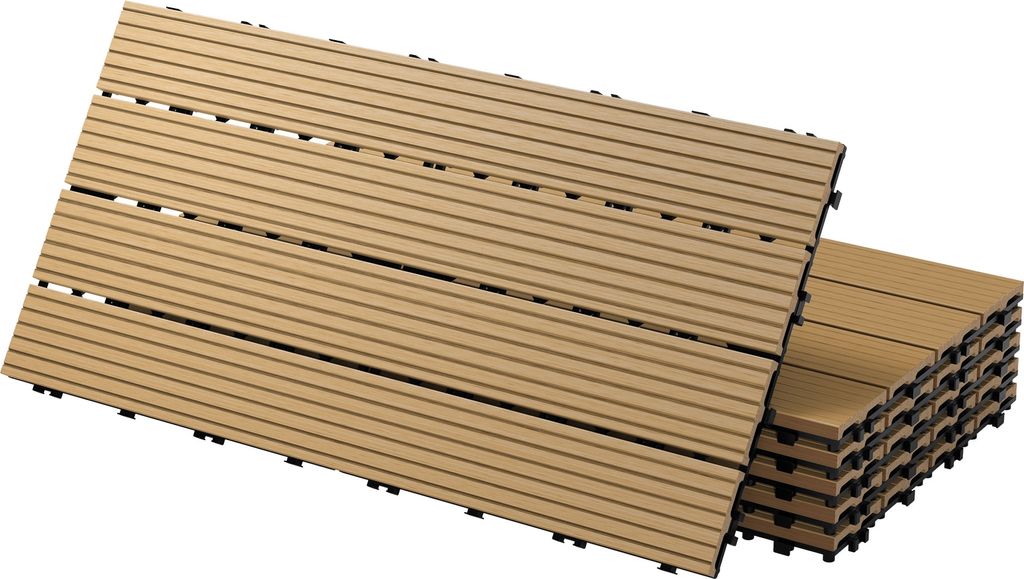 ECD Germany WPC Terrassenfliesen, 60x30 cm, 6er Spar Set für 1m², Teak in Holzoptik, für Garten Balkon Bodenbelag mit Drainage und Klicksystem