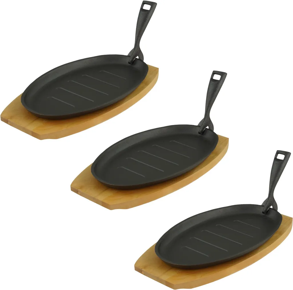 Padella con tagliere ovale 27,5 x17,5 x 2 cm in ghisa 3 pezzi in un set