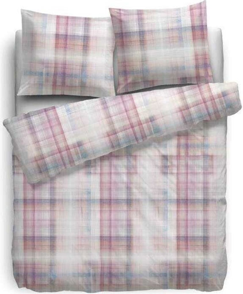 Heckett & Lane Flanell Bettwäsche Lyla HnL Kariert Rosa 100% Baumwolle Reißverschluss Bettbezug Kissenbezug Bettgarnitur Bettzeug 135x200 cm