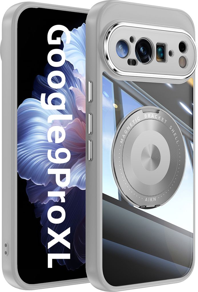Handyhülle für Google Pixel 10 Pro XL Transparent Militärschutz mit Magnetring Ständer und Kameraabdeckung Grau