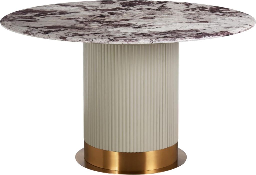 FURNLUX Esstisch Stilig Beige Und Marmor Weiss Und Gold 135cm / Hauptfarbe: Beige / Abmessungen: 135 x 76 x 135 cm