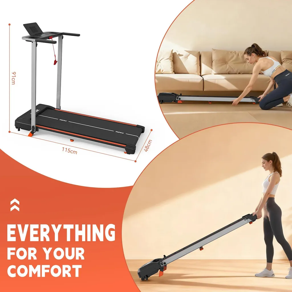 Tapis de course pliable gain de place avec inclinaison et Bluetooth 12km/h
