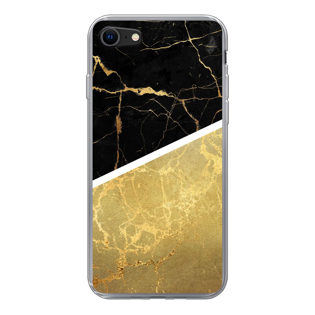 MuchoWow Handyhülle Schutzhülle Hülle für iPhone 8 Marmor - Schwarz - Gold Silikon Softcase Handy Hülle - Schutzhaube