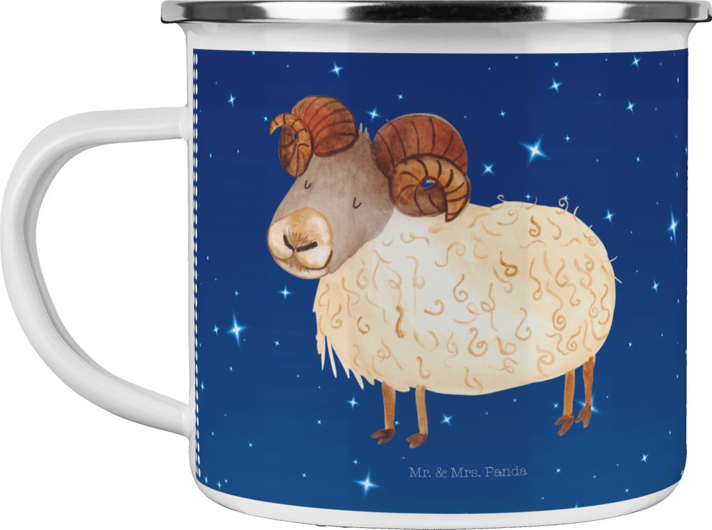 Mr. & Mrs. Panda Teetasse Sternzeichen Widder - Sternenhimmel Blau - Geschenk, Emaille Tasse, Geburtstag März, Teebecher, Pott, Schafbock, Becher,...