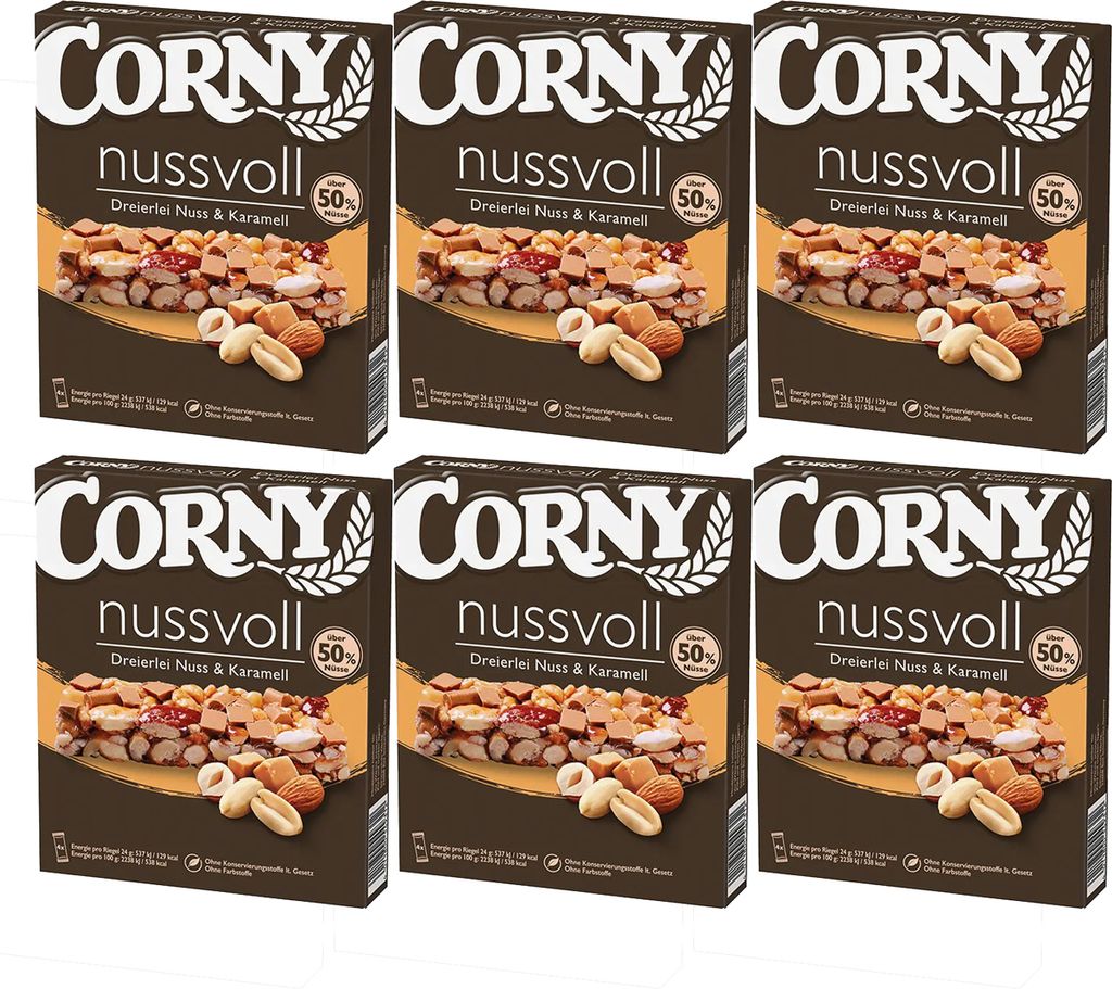 Corny nussvoll Dreierlei Nuss und Karamell Riegel 96g 6er Pack