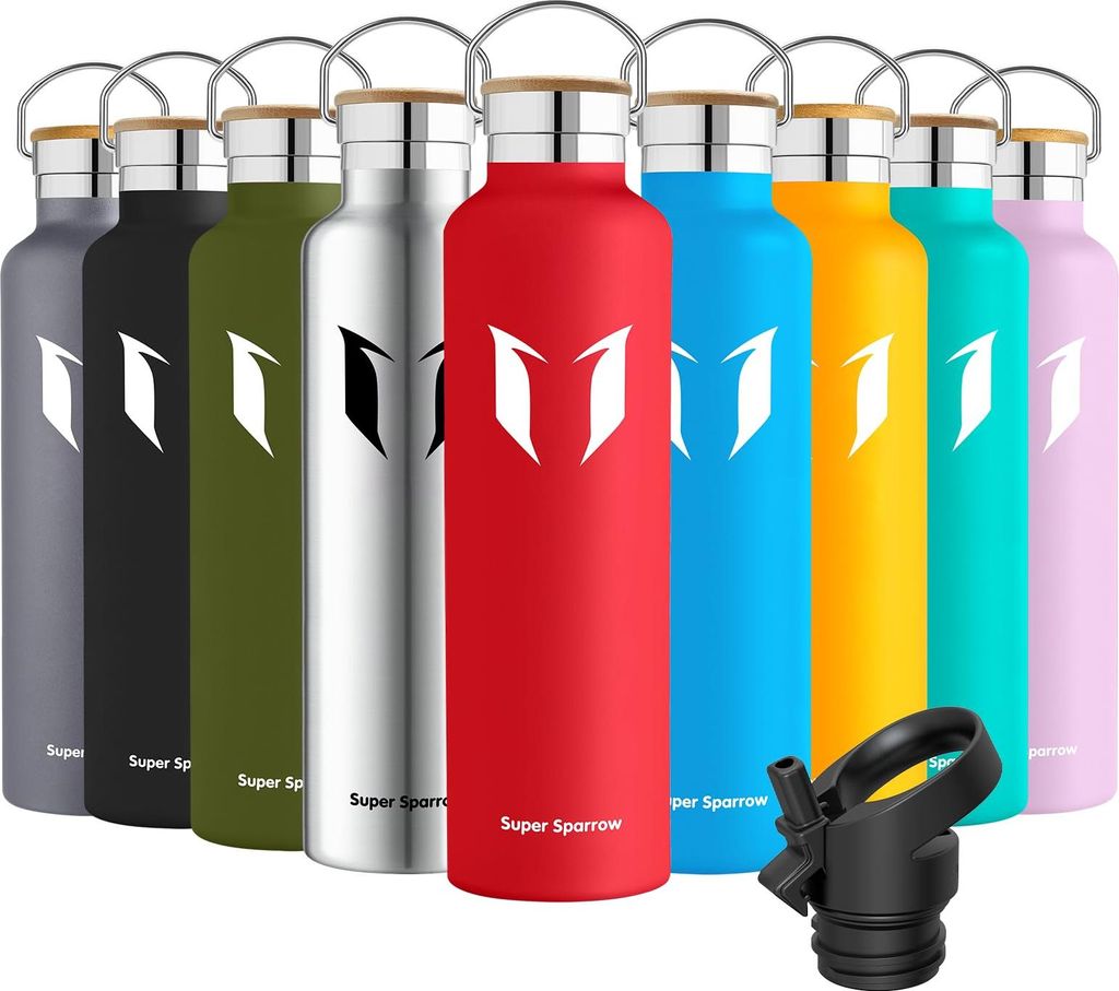 Super Sparrow Trinkflasche Edelstahl -1000ml- Auslaufsicher Thermoskanne, BPA-Frei Wasserflasche - Kohlensäure Thermosflasche für Kinder, Sprudel...