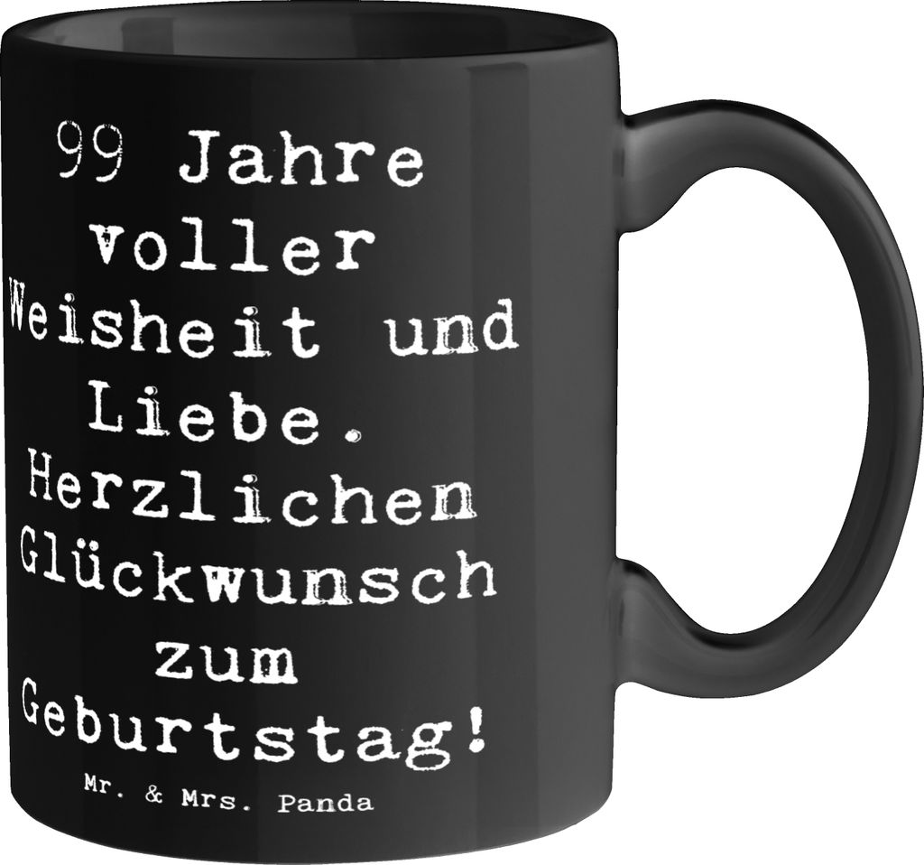 Mr. & Mrs. Panda Keramiktasse Spruch 99. Geburtstag - Schwarz - Geschenk, Jahrestag, Zuneigung, Meilenstein, Kaffeetasse, Geburtstagsspruch, hochwe...