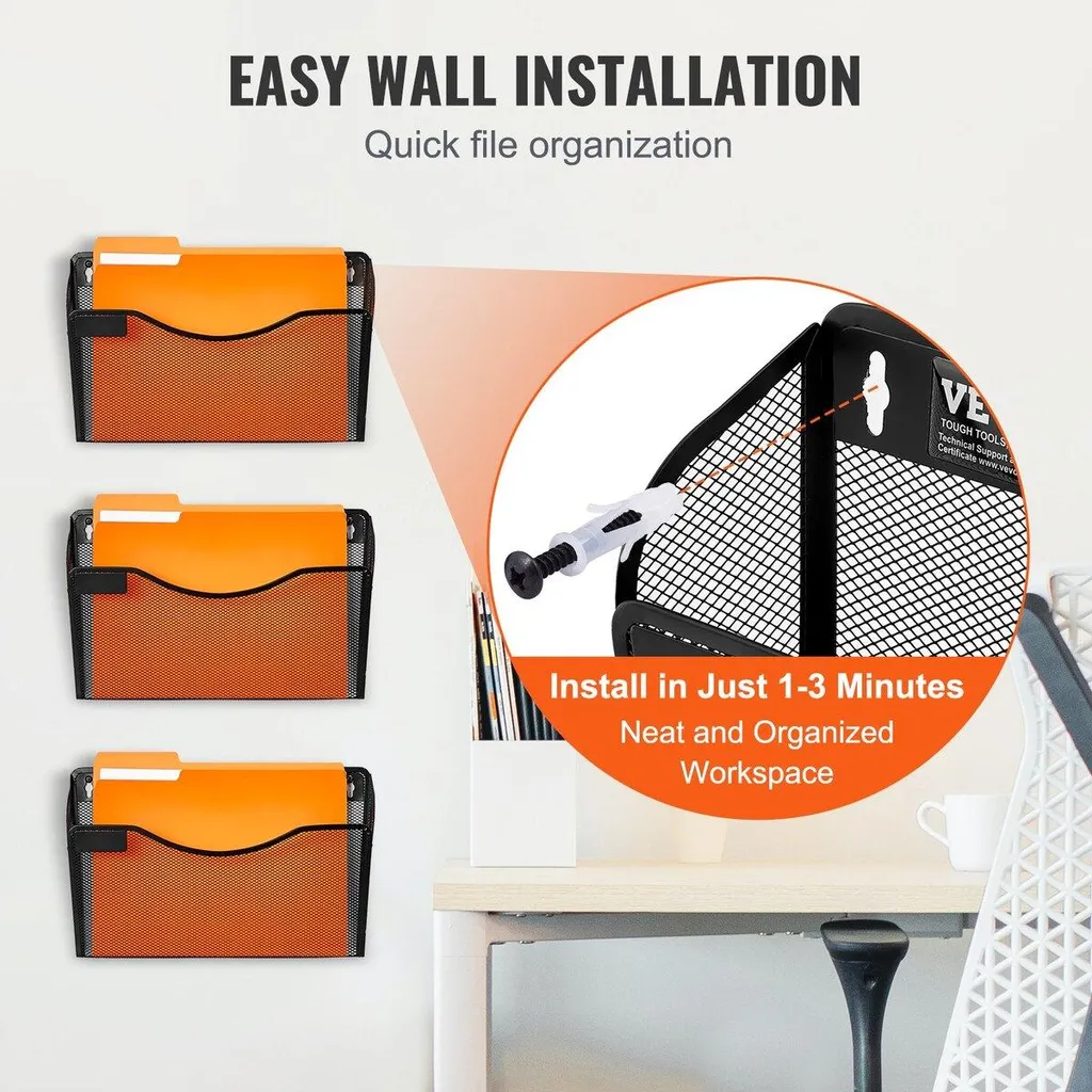 Rangement mural à dossiers 3 pièces, support en filet pour bureau