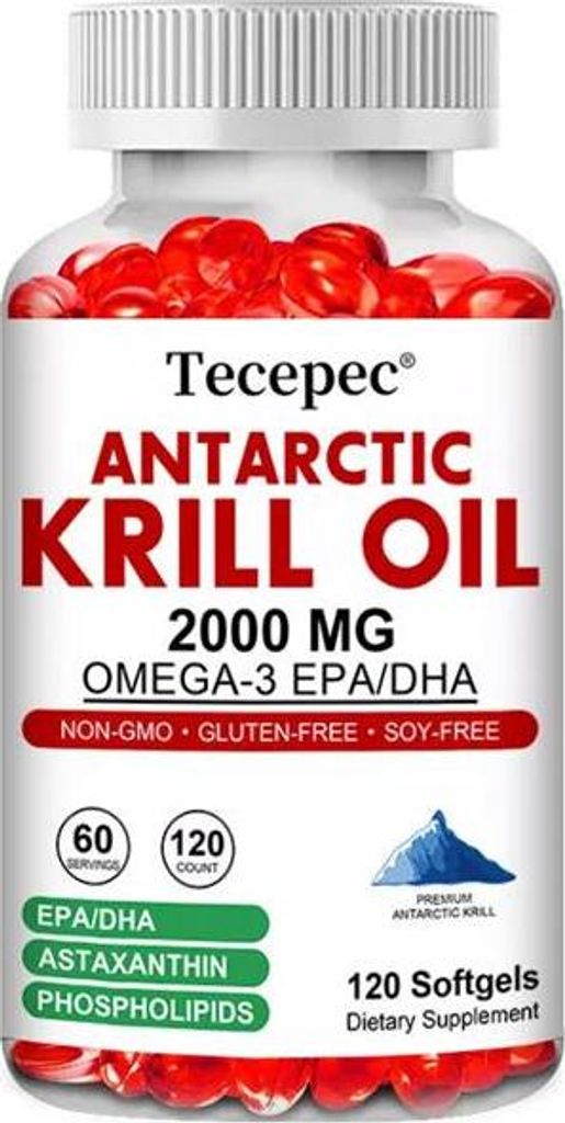 Antarctic Krill Oil 2000mg (120 Kapseln) Nahrungsergänzungsmittel, Herz, Gelenke, Knochen, Gehirn
