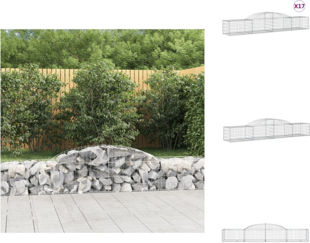 vidaXL Gabionen mit Hochbogen 17 Stk. 300x50x40/60 cm Verzinktes Eisen - Blumentöpfe & Pflanzgefäße