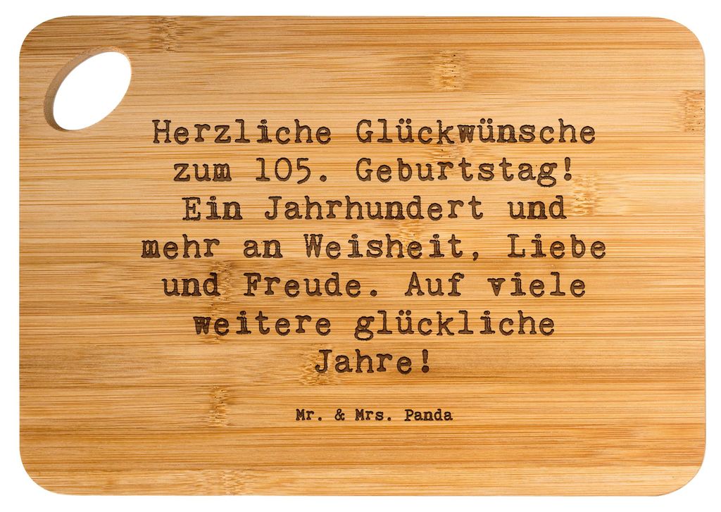 Mr. & Mrs. Panda Schneidebrett Spruch 105. Geburtstag - Transparent - Geschenk, Familienfeier, Hackbrett, Meilenstein feiern, vesperbrett, lange Le...