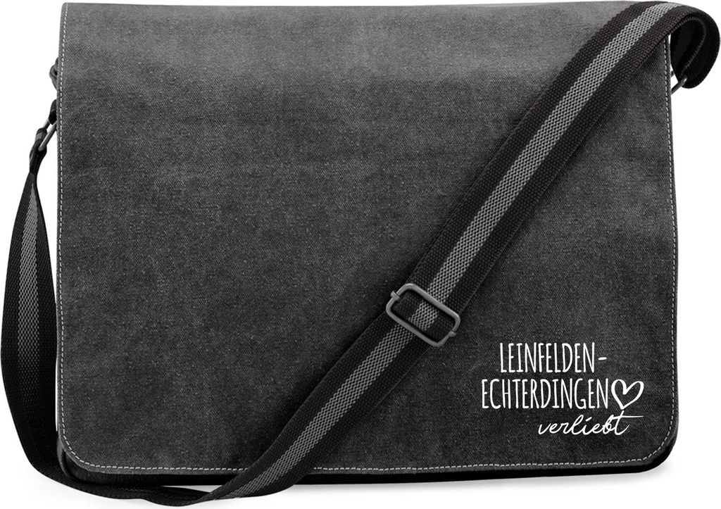 Huuraa Umhängetasche Leinfelden-Echterdingen verliebt 14 Liter Black Canvas Laptoptasche Geschenkidee