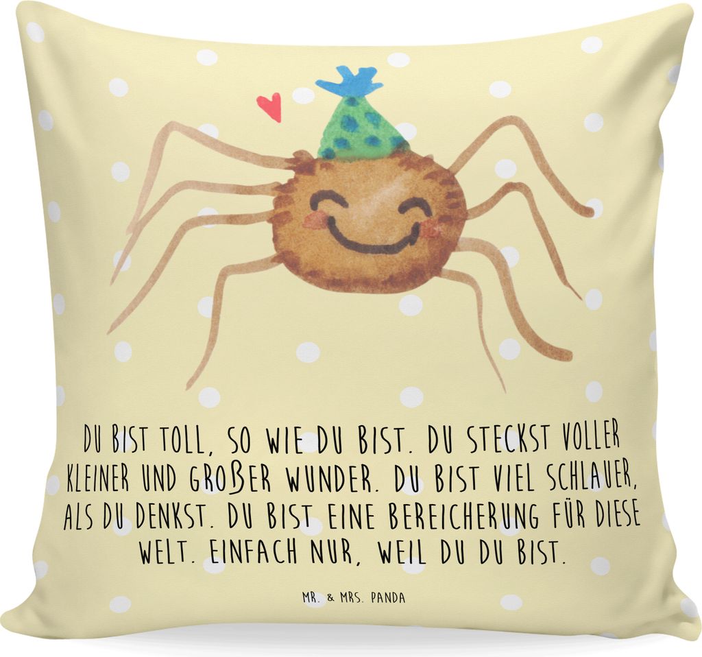 Mr. & Mrs. Panda Kissen 40x40 Spinne Agathe Party - Gelb Pastell - Geschenk, Merchandise, Polster, Glück, Wunder, Selbstliebe, für sofa, Sofakiss...