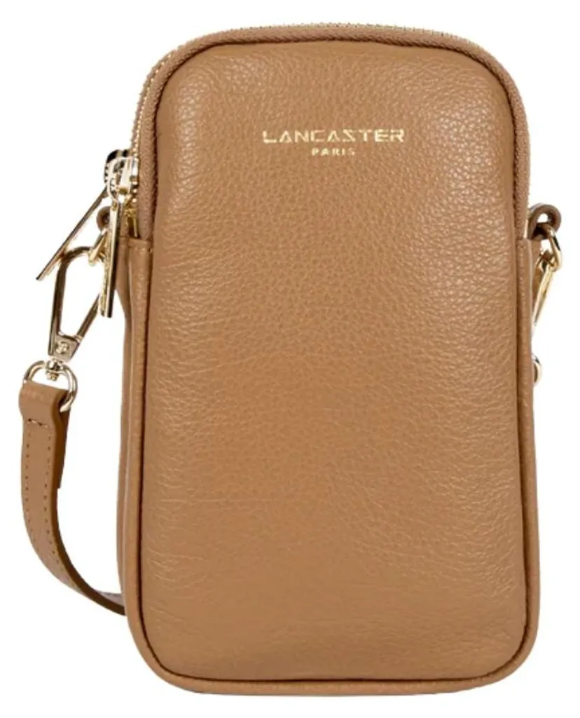 Pochette Smartphone Zippée Lancaster Dune en Cuir Grainé Coloris Fauve