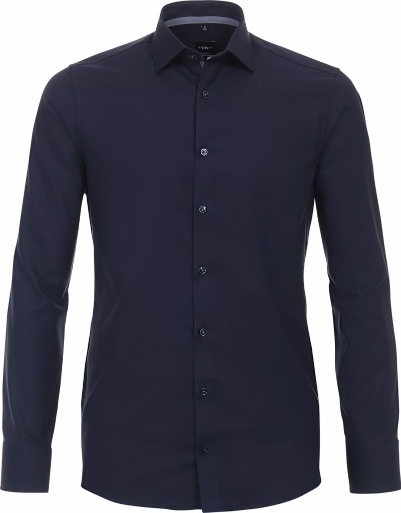 VENTI Herren Businesshemd Langarm Kent Modern-Fit Marine Struktur 39