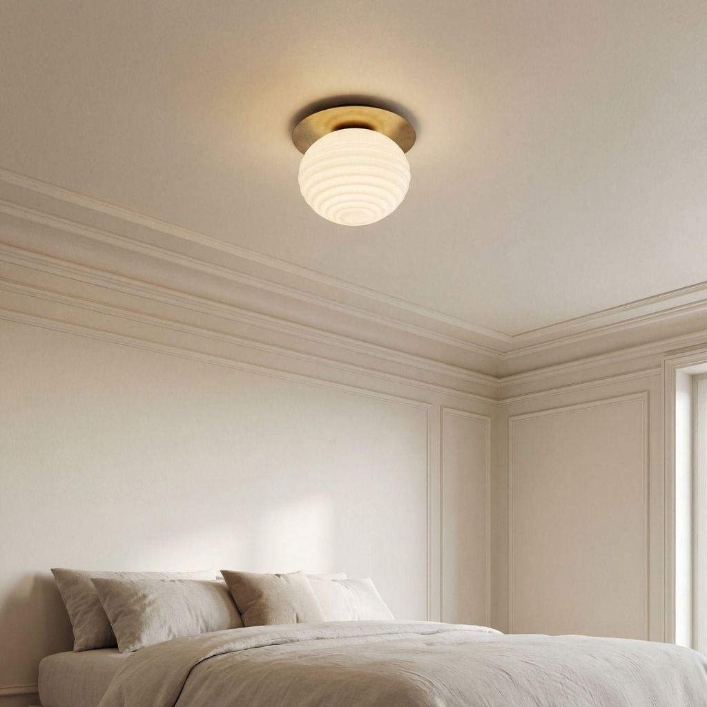 Deckenlampe rund Ø 20 cm klein aus Metall Glas in Gold Weiß E27 Modern Deckenleuchte Flur Wohnzimmer