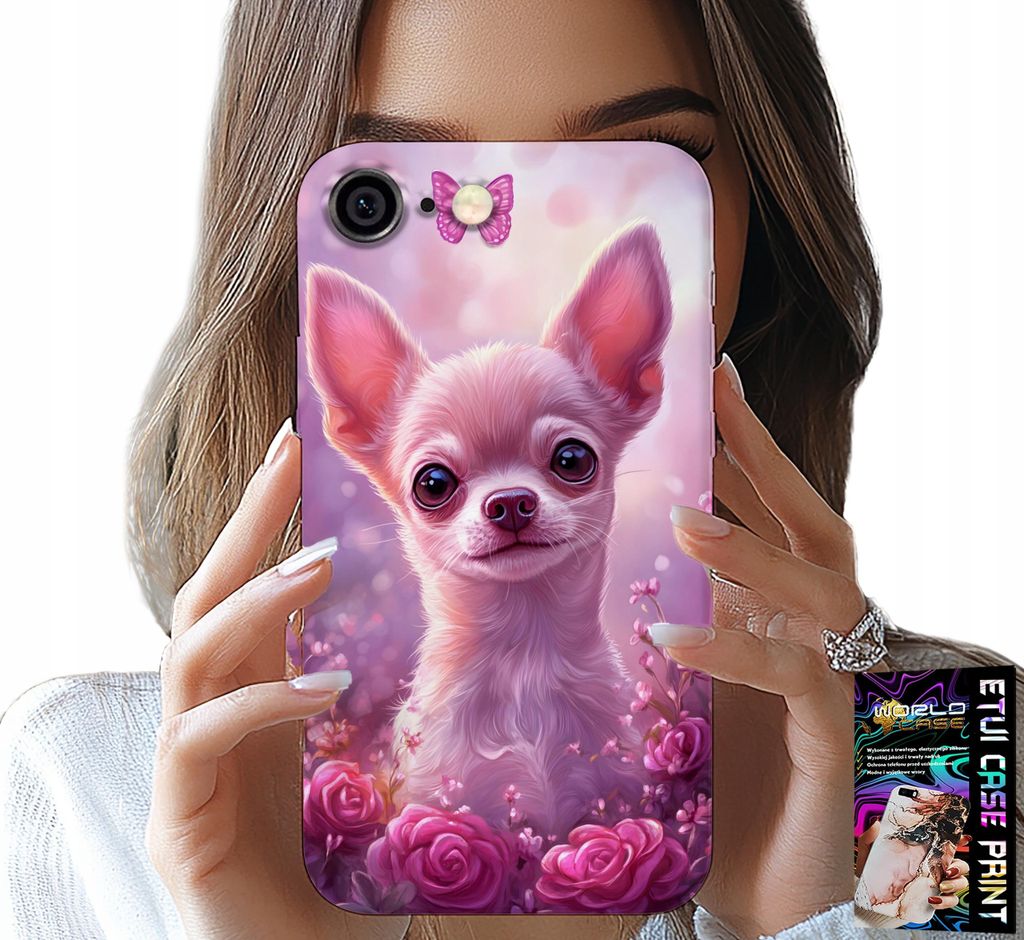 Hülle Für Iphone 6 / 6S - Süsser Chihuahua Auf Rosa Hintergrund Mit Blumen