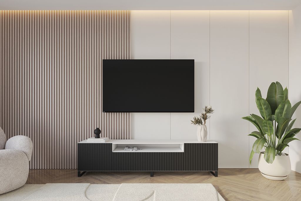 ALTDECOR TV-Schrank NOA-2-S mit Gefrästen Fronten 200x53x41 Lowboard, TV Möbel, TV Cabinet, Fernsehtisch, Fernseher Schrank, TV Kommode, TV Tisch...