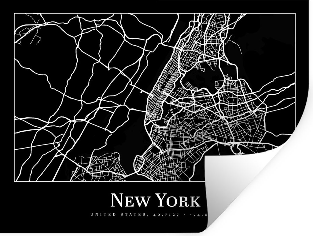MuchoWow Wandtattoo Wandsticker Wandaufkleber Karte - New York - Stadtplan - Karte 160x120 cm Selbstklebend und Repositionierbar - Selbstklebend ...