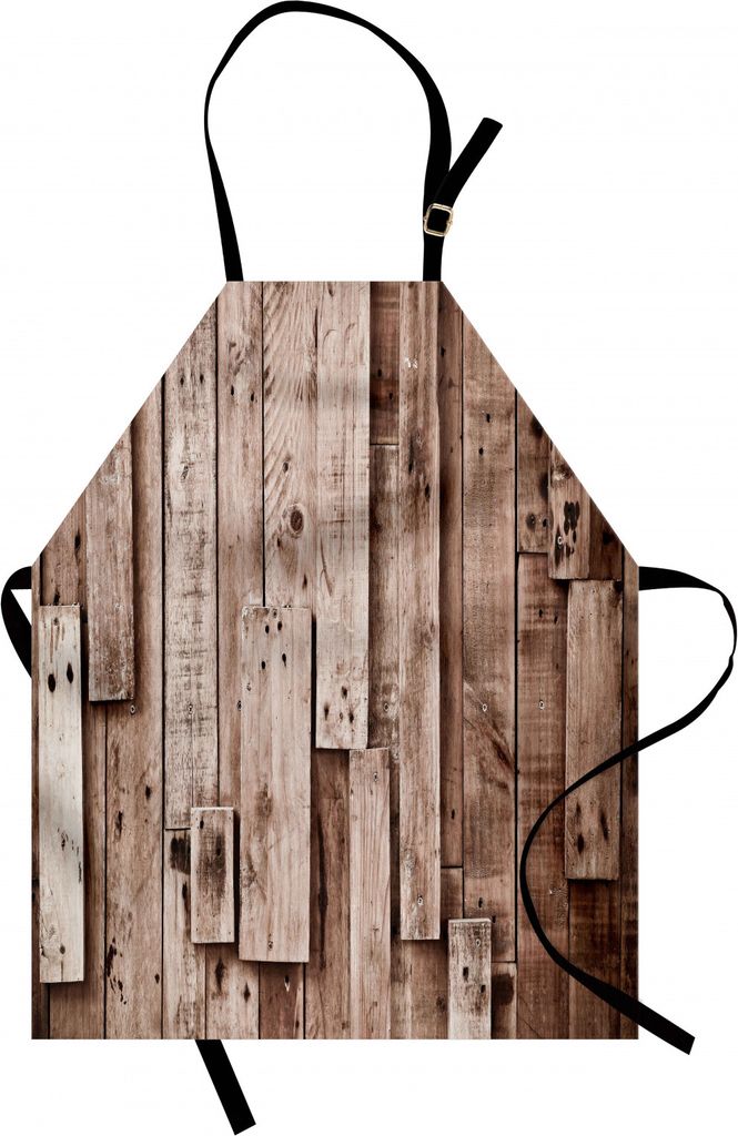 ABAKUHAUS Hölzern Kochschürze, Vintage Scheune Shed Boden Wand Planken Sepia Kunst Alten natürlichen Sperrholz Lodge Bild Drucken, Höhenverstel...