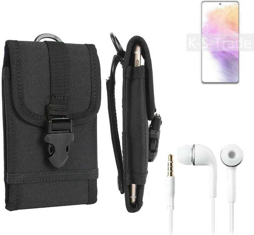 K-S-Trade Holster Schutz Hülle kompatibel mit Samsung Galaxy A73 5G Gürteltasche Handy Hülle Tasche outdoor Seitentasche schwarz 1x + Kopfhörer