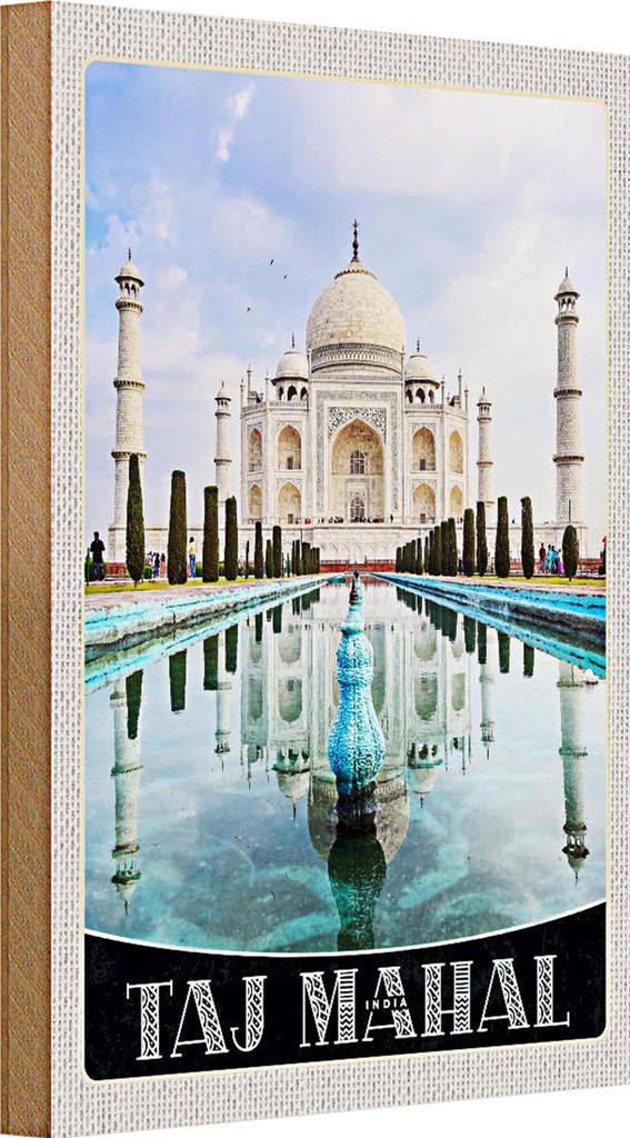 Holzschild Reise 20x30cm Taj Mahal Indien Vordergarten Moschee