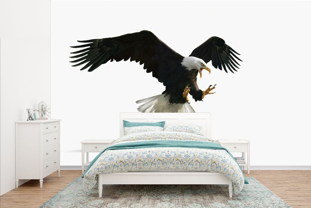 MuchoWow Fototapete für Wohnzimmer oder Schlafzimmer Wandtapete Vinyl Motivtapete Adler - Vogel - Weiß - 385x240 cm - Schlafzimmer-Tapete