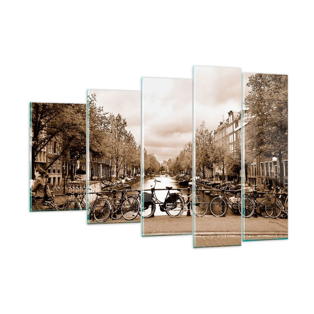 Bilder auf glas - Kanal Fahrräder Amsterdam Zentrum - 150x100cm - Glasbilder - Wandbilder - Kunstdruck - Wanddekoration aus Glas - Glas Bilder - W...