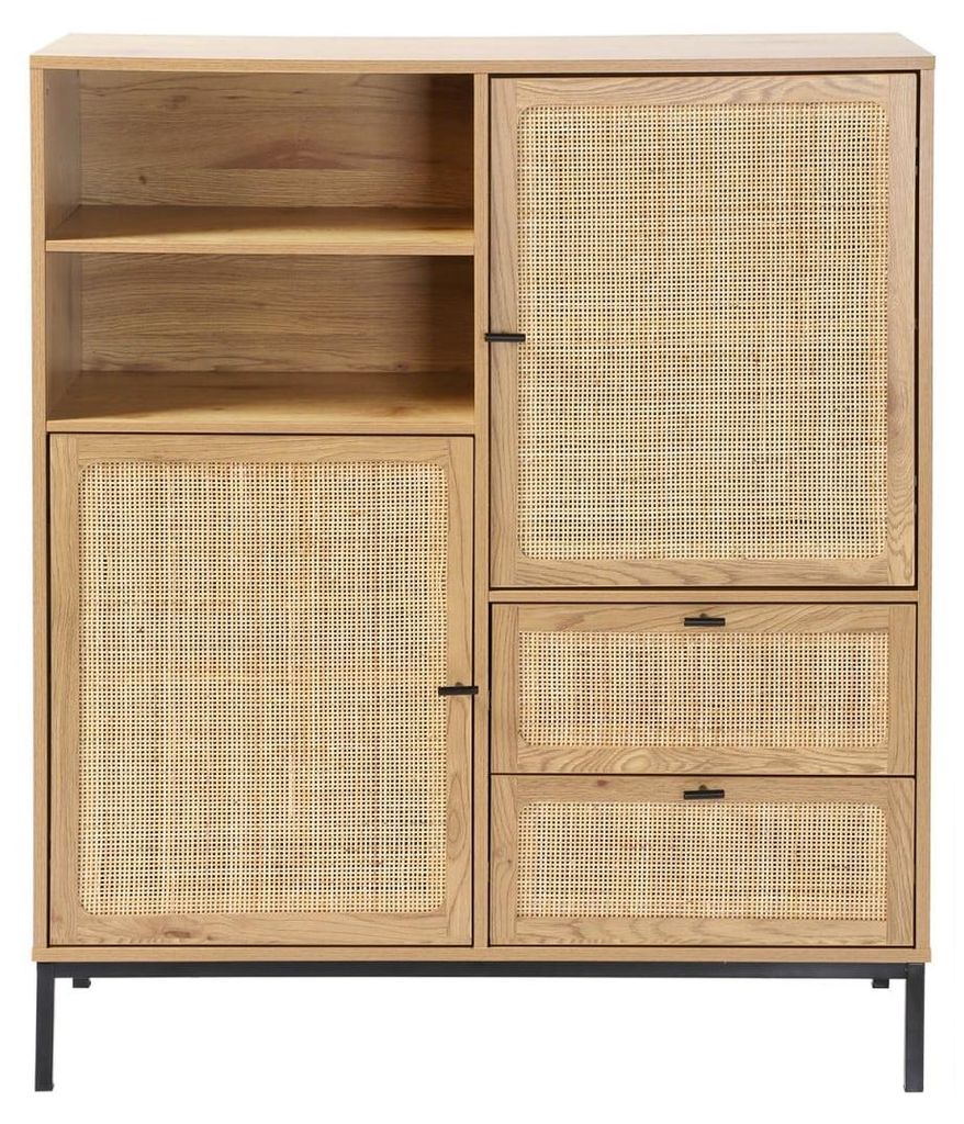 CALICOSY - Buffet Haut avec Façades en Rotin Naturel - L100 Image du produit 