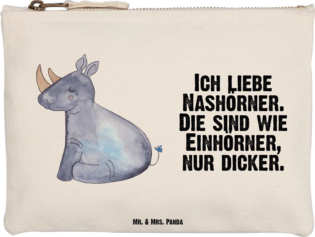 Mr. & Mrs. Panda Kulturbeutel Einhorn Nashorn Größe M - Weiß - Geschenk, Zoo, Federtasche, kosmetiktäschchen, Lustig, Nashörner, Unicorn, Stof...