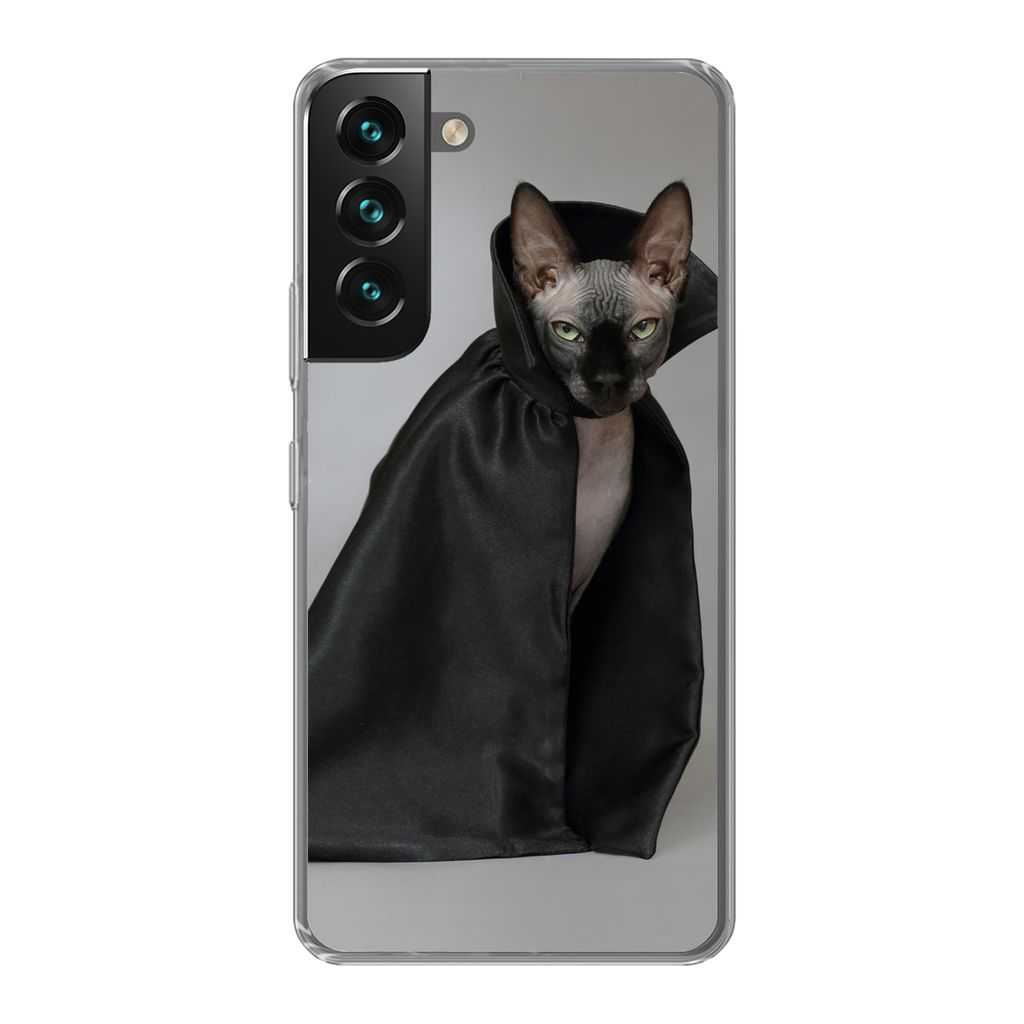 MuchoWow Handyhülle Schutzhülle Hülle für Samsung Galaxy S22 Plus Katze - Umhang - Schwarz Silikon Softcase Handy Hülle - Schutzabdeckung