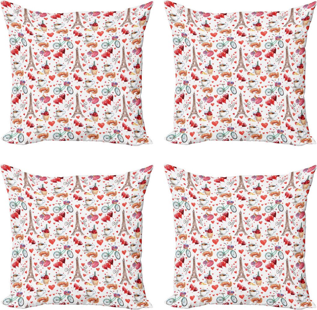 ABAKUHAUS Romantisch Kissenbezug Set (4 Stück), Paris Valentinstag, Moderner Doppelseitiger Digitaldruck, 50 cm x 50 cm, Mehrfarbig