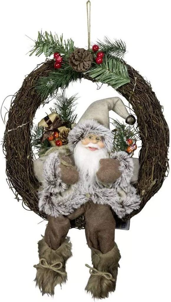 Weihnacht Weihnachtsdekoration Türkranz Weihnachtsmann 18 cm im Kranz Fensterbild Weihnachtskranz Weihnachtsdeko kranz mit LED beleuchtet