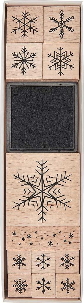 Rico Design Paper Poetry Stempelset Schneeflocken, Quadratisch, Holz, Schwarz, Holz