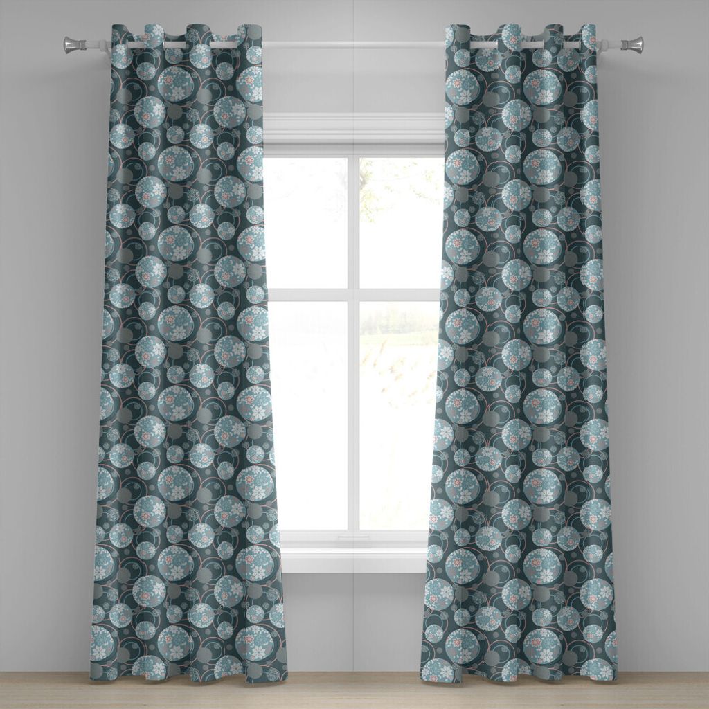 ABAKUHAUS Geometrischer Kreis Ösenvorhang, Floraler dekorativer Pastell tonte Formen und wirbelt Linien Weinlese-Anzeige, Dekorative 2-Panel-Fenst...