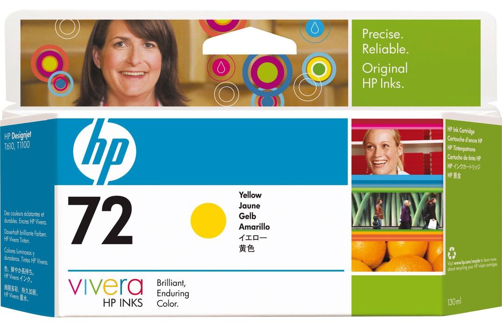 HP Žltá atramentová kazeta 72 DesignJet, 130 ml, Rad Obrázok produktu 
