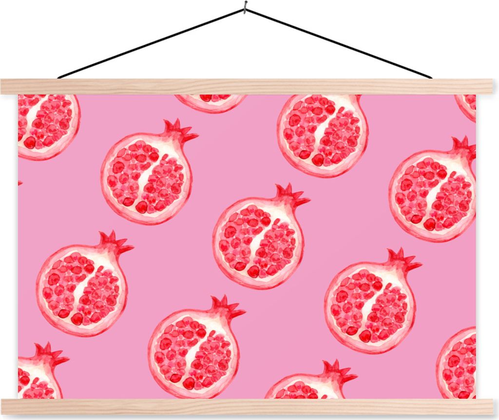 MuchoWow Textilposter Obst - Rosa - Muster 120x80 cm mit holzfarbenen Rahmen - Aufhängeset