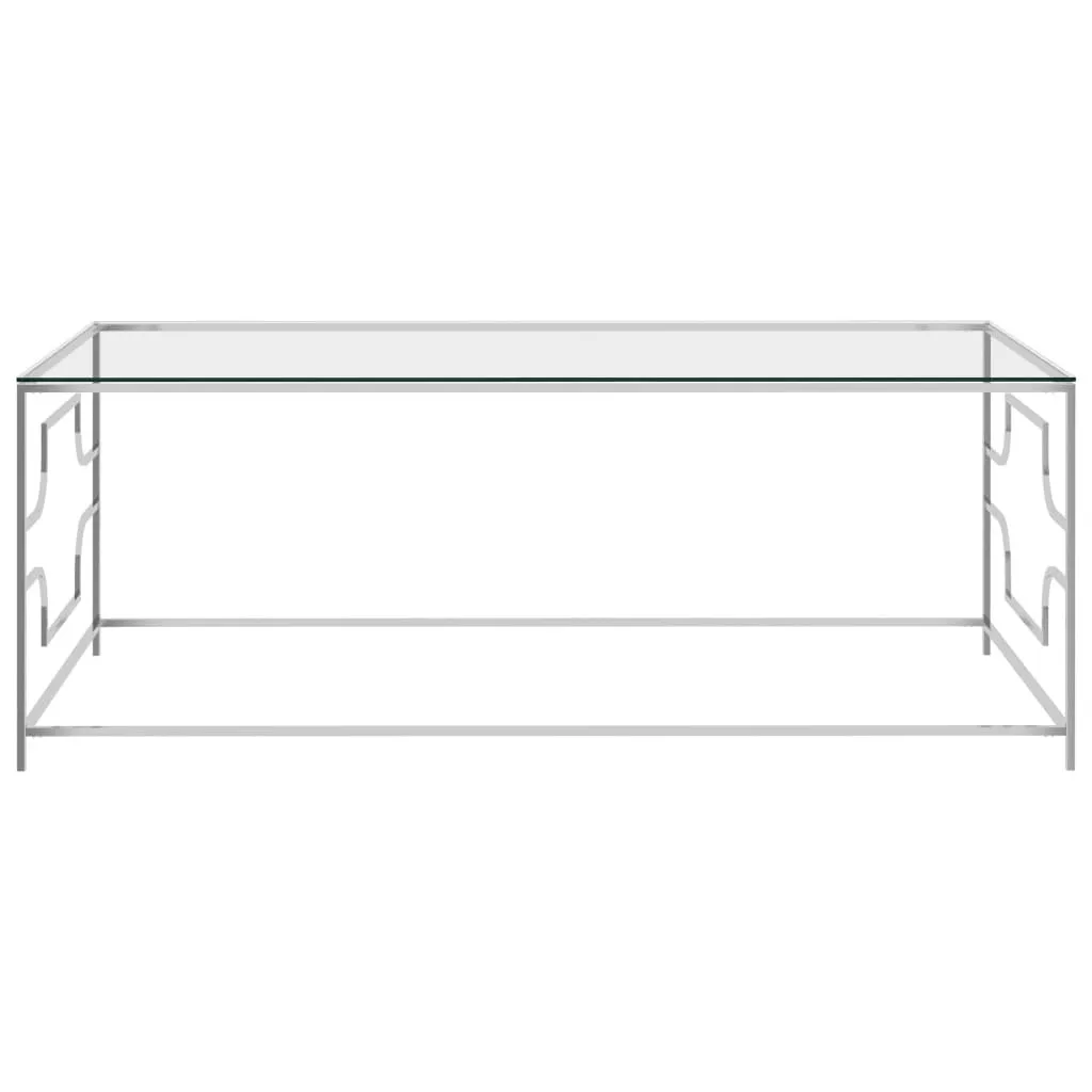 Table basse en acier inoxydable argenté et plateau verre de 120cm